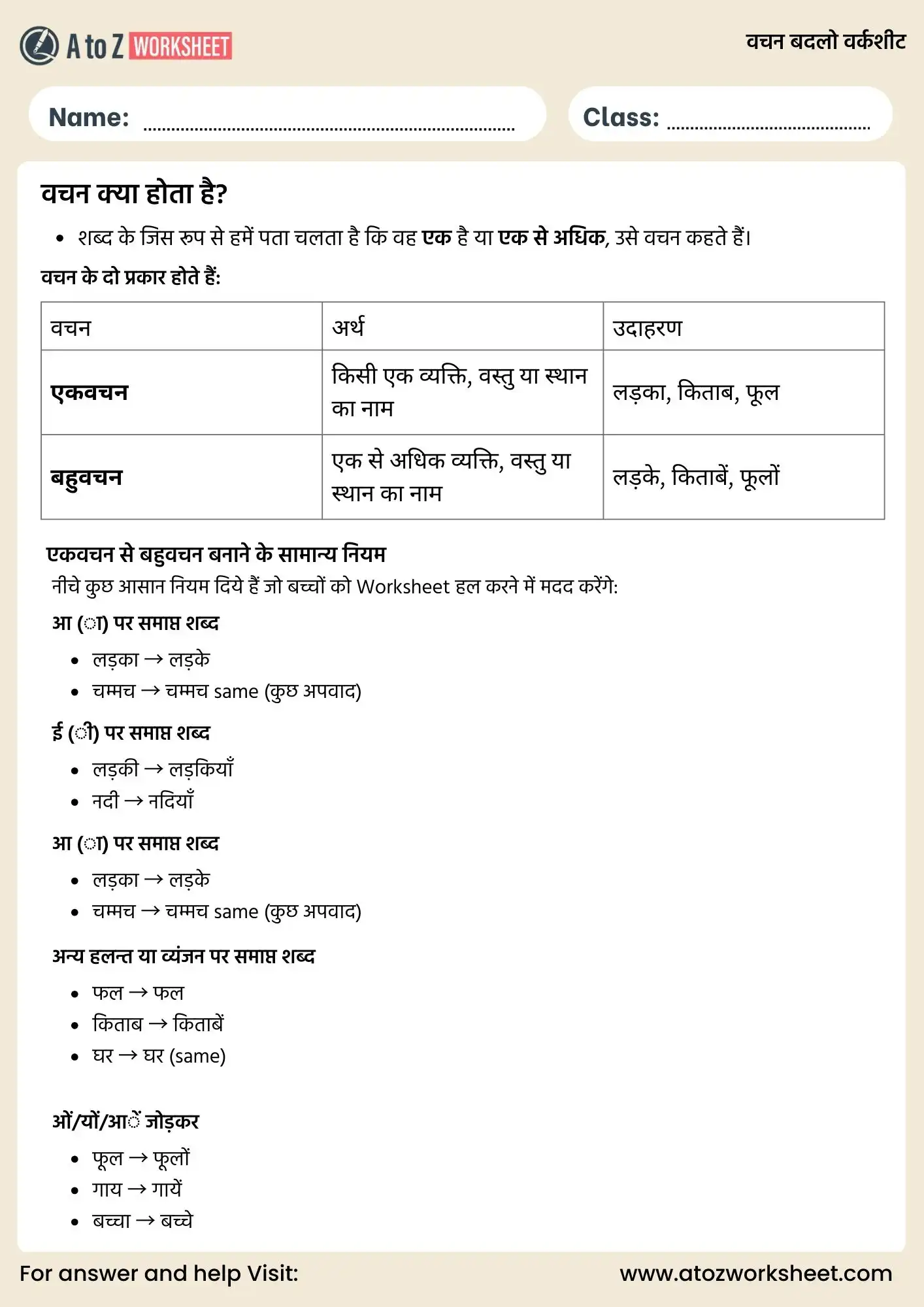 vachan badlo worksheet hindi vachan badlo worksheets class 1